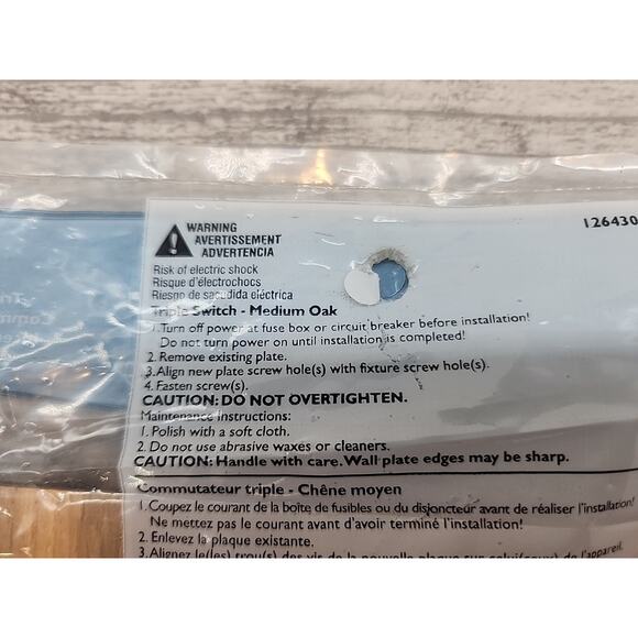 New Brainerd Medium Oak Wood Triple Switch Outlet Cover Wall Plate 126430 [77] - Picture 4 of 10